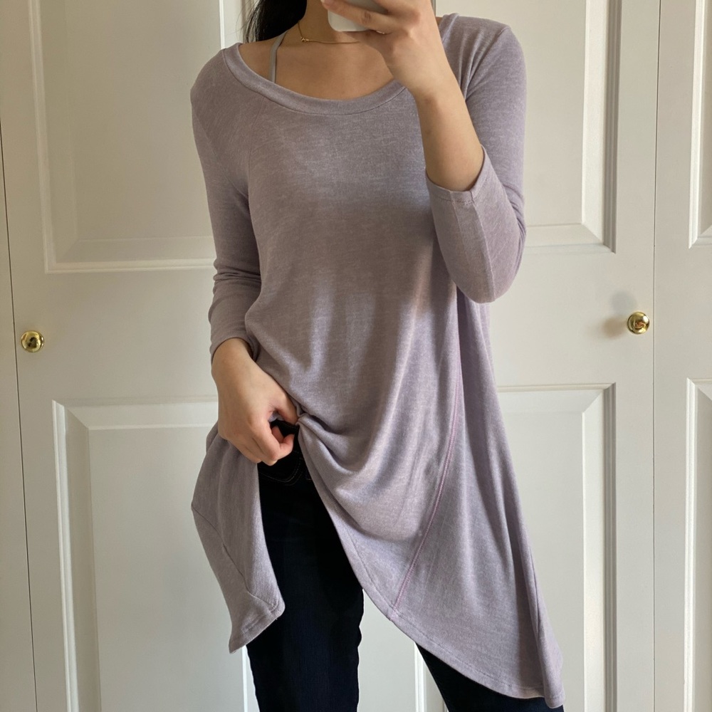 PASTEL - Lavender Purple Color Oversized 3/4 Sleeve Spring Blouse Top